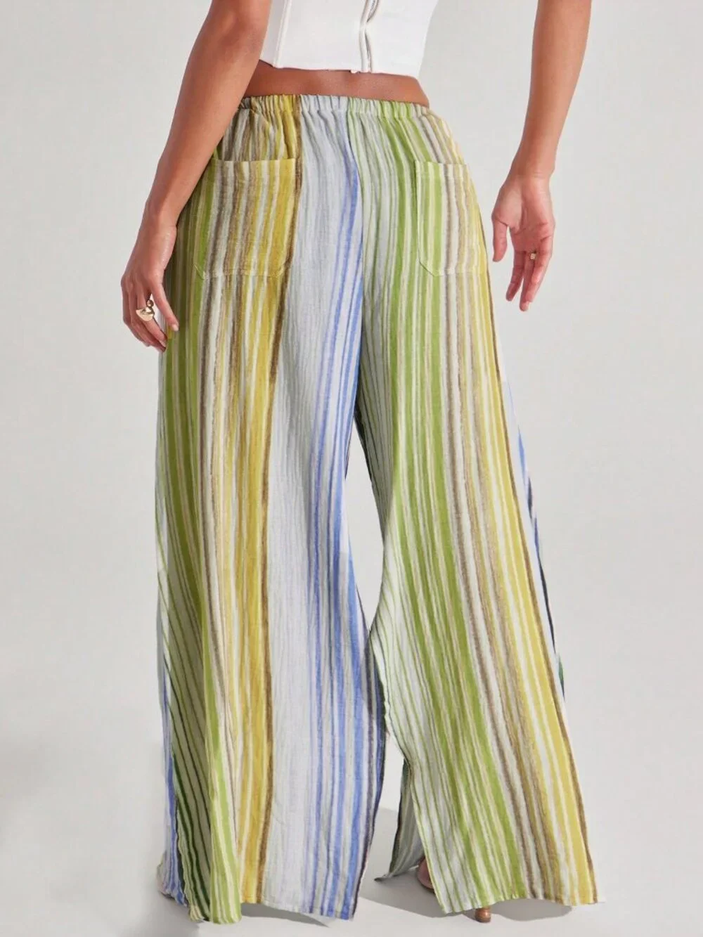 Multicolor Casual Women's Loose Wide Leg Striped Pants